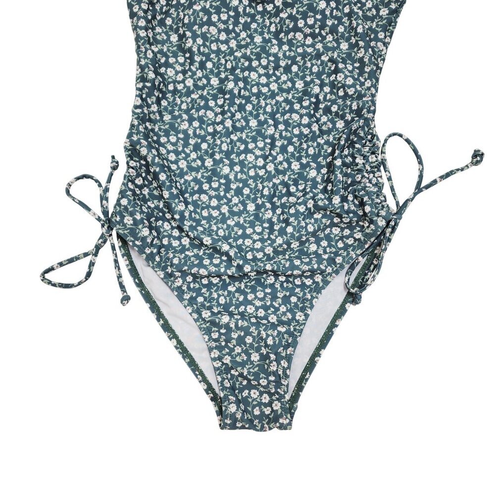 Floral One-Piece Swimsuit Adjustable Side Ties Spaghetti Straps Womens Size XS - Picture 6 of 6